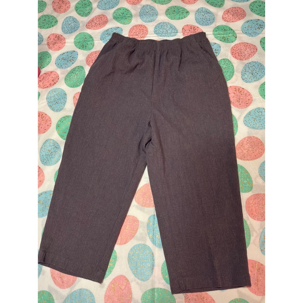 Blair‎ Womens Pull On Elastic Waist Textured Crinkle Pants Charcoal Gray 12PT